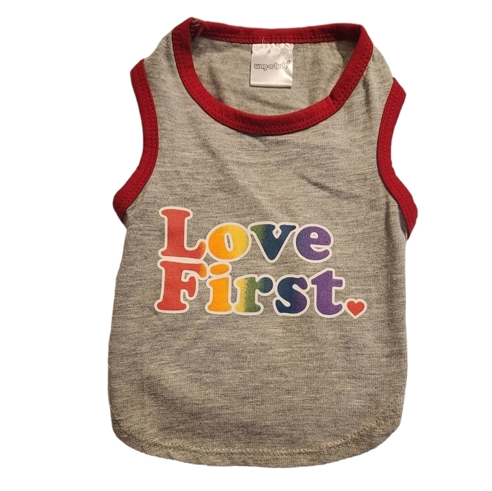 Love First ❤️ Dog Shirt Grey Rainbow Muscle Tee T-Shirt Size XS